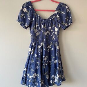 Hollister Blue Floral Smocked Detailing Romper